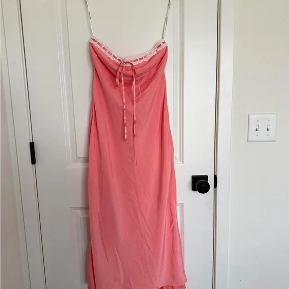 NWOT For Love And Lemons Strapless Pink Dress Ribbon Lace Bow Ruffle - Picture 5 of 8